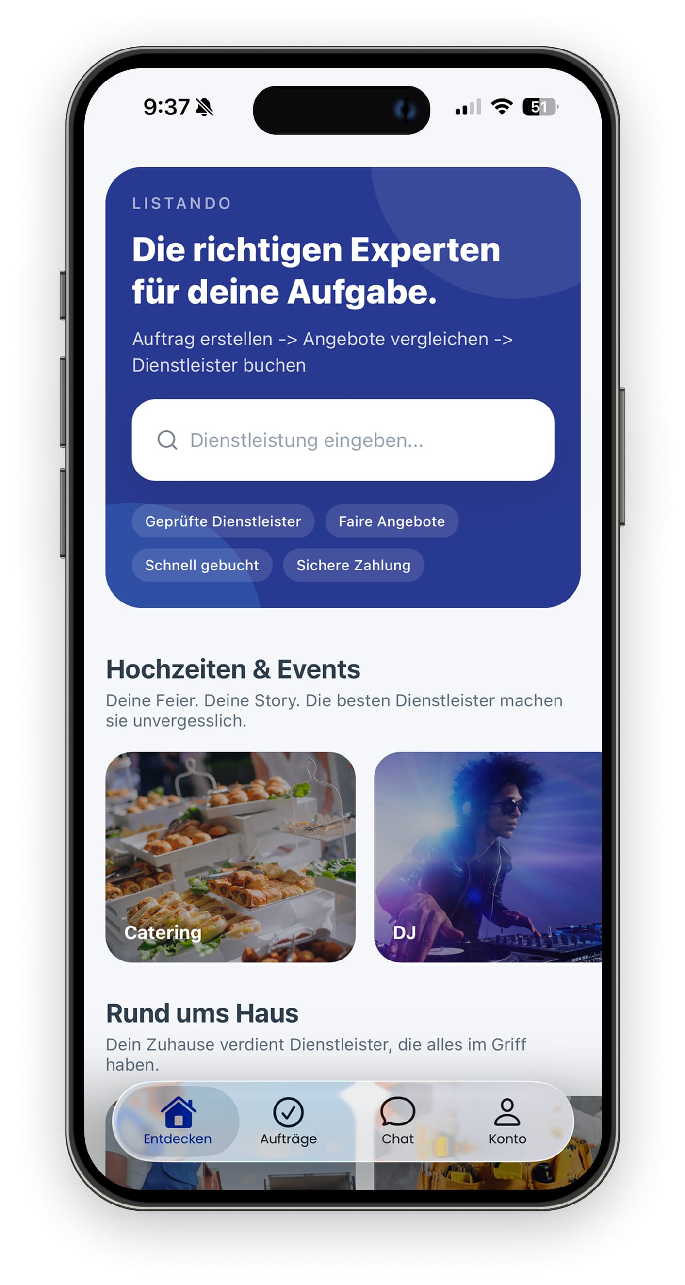 Listando App Vorschau auf dem Smartphone